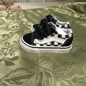 Vans Kids Black and Cream Checkered Sneakers